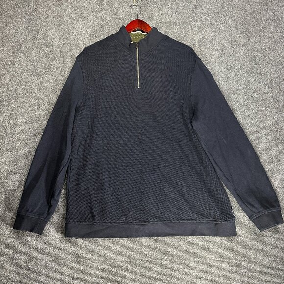Ted Baker Sweater Mens US 46 Ted 7 Blue Textured Cotton 1/4 Zip Rib Cuffs Pullov - Picture 1 of 8